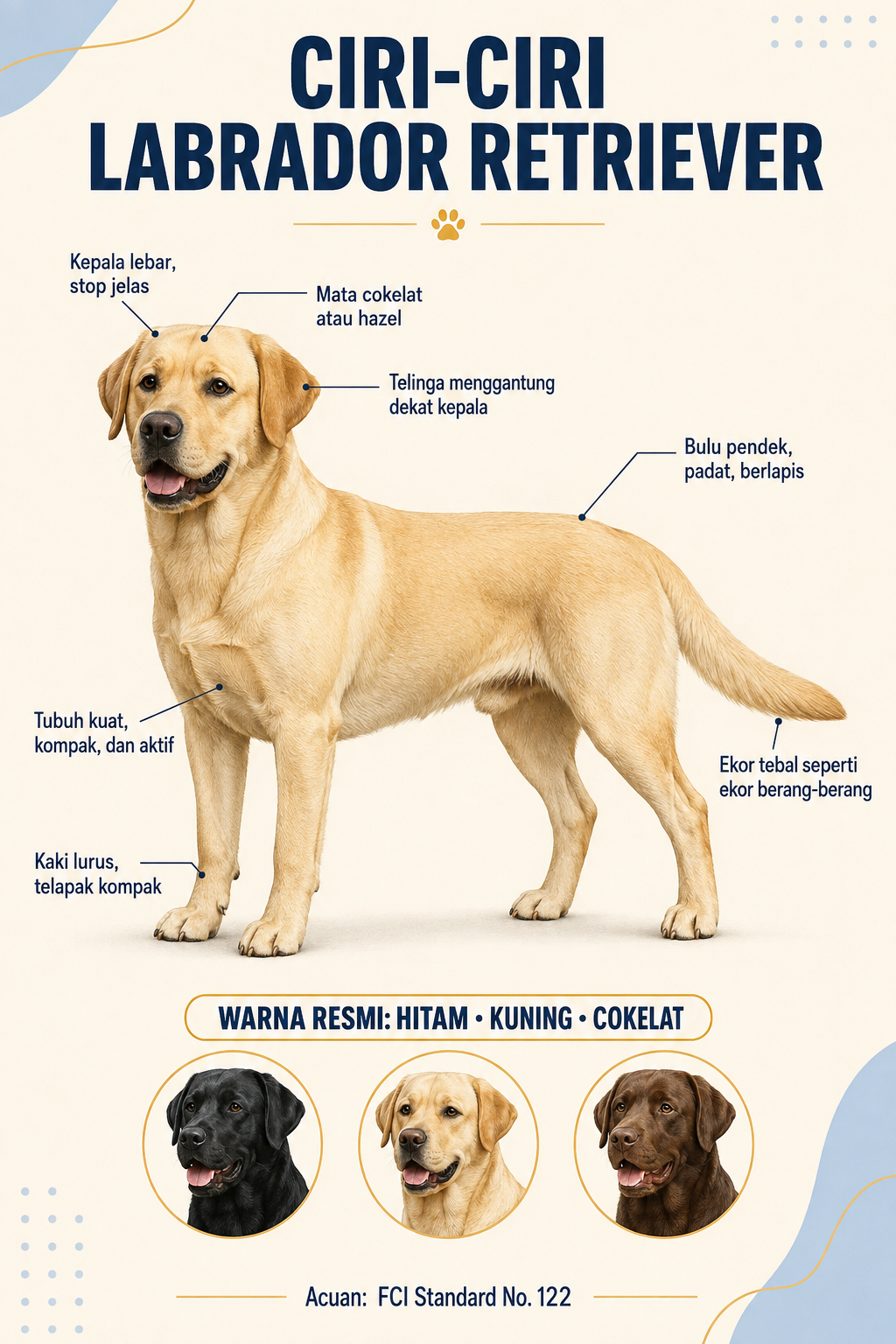 Ilustrasi keterangan ciri-ciri fisik Labrador Retriever